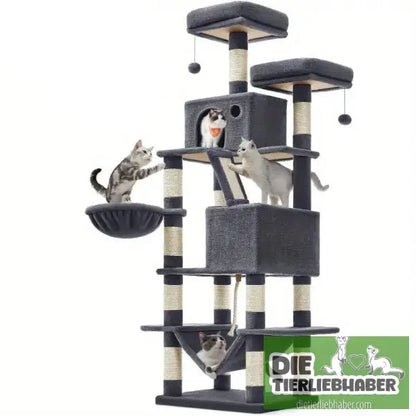 Kreativer mehrlagiger Katzenkratzbaum mit integrierten Kratzsäulen und Kletterelementen - K012 Beige - Flauschiger