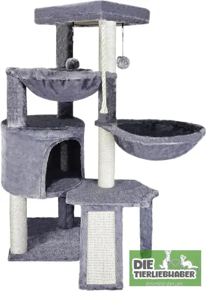 Kreativer mehrlagiger Katzenkratzbaum mit integrierten Kratzsäulen und Kletterelementen - K014 Dark Gray - Flauschiger