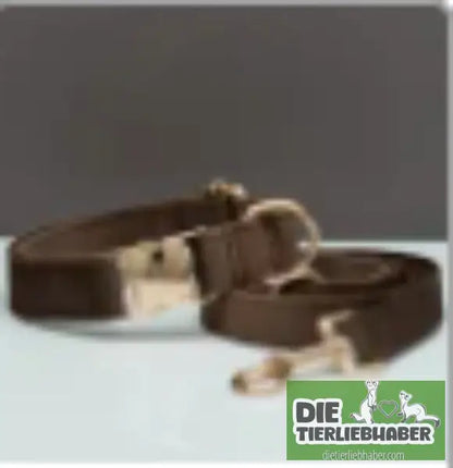 Mehrfarbiges Hundehalsband- und Leinenset aus Samt mit Schleife - Brown set / L - Hunde Zubehör