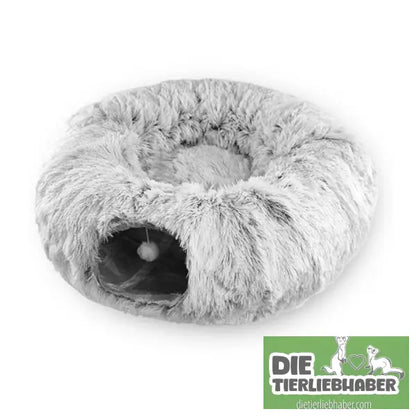 Plüschiges warmes Katzenbett mit Tunnel für Hauskatzen - Color - Flauschiger Liegeplatz für Hund Katzen F