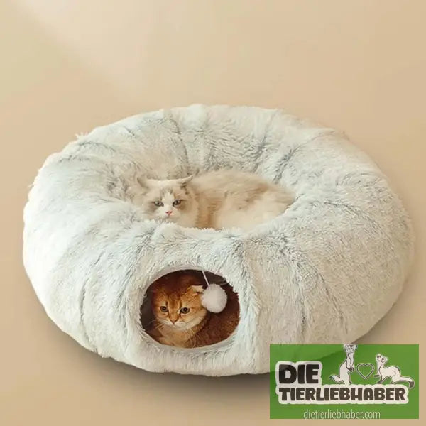 Plüschiges warmes Katzenbett mit Tunnel für Hauskatzen - Color - Flauschiger Liegeplatz für Hund Katzen F