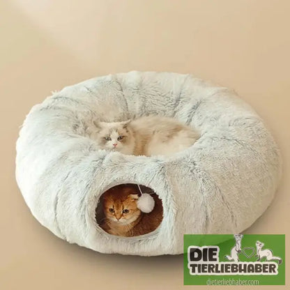 Plüschiges warmes Katzenbett mit Tunnel für Hauskatzen - Color - Flauschiger Liegeplatz für Hund Katzen F
