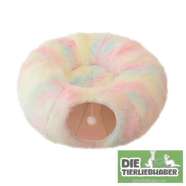 Plüschiges warmes Katzenbett mit Tunnel für Hauskatzen - Color - Flauschiger Liegeplatz für Hund Katzen F