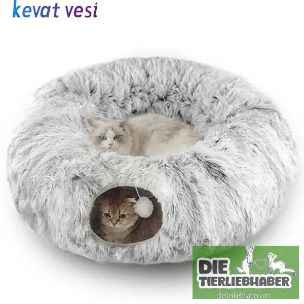 Plüschiges warmes Katzenbett mit Tunnel für Hauskatzen - Color - Flauschiger Liegeplatz für Hund Katzen F