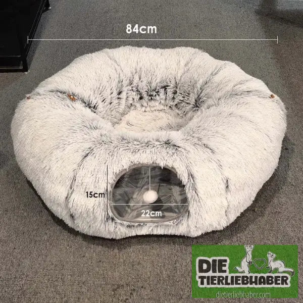 Plüschiges warmes Katzenbett mit Tunnel für Hauskatzen - Color - Flauschiger Liegeplatz für Hund Katzen F