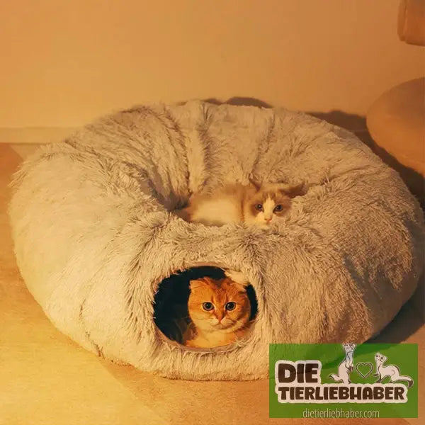 Plüschiges warmes Katzenbett mit Tunnel für Hauskatzen - Color - Flauschiger Liegeplatz für Hund Katzen F