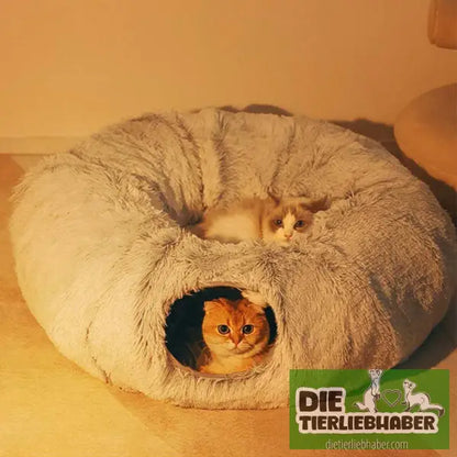 Plüschiges warmes Katzenbett mit Tunnel für Hauskatzen - Color - Flauschiger Liegeplatz für Hund Katzen F