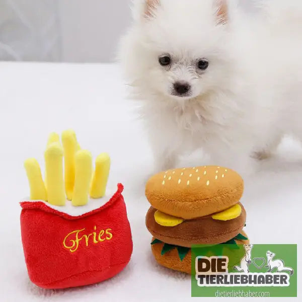 Pommes-Frites-Burger-Haustier-Plüsch-Soundspielzeug - Kauspielzeug für Hunde