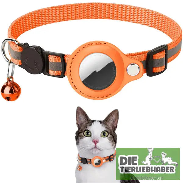 Reflektierendes wasserdichtes Nylon-Halsband mit Schutzhalter für Apple AirTag - Orange - Katzenhalsband