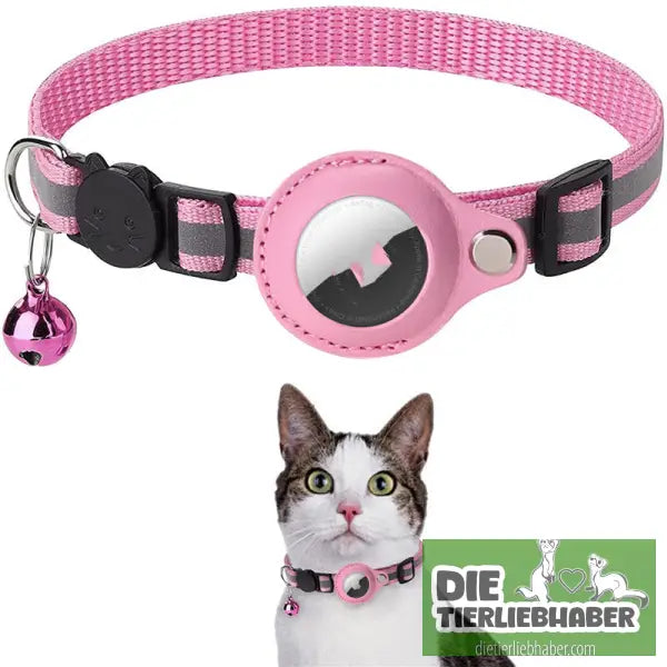 Reflektierendes wasserdichtes Nylon-Halsband mit Schutzhalter für Apple AirTag - Pink - Katzenhalsband