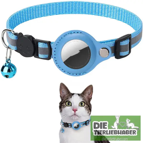 Reflektierendes wasserdichtes Nylon-Halsband mit Schutzhalter für Apple AirTag - Sky Blue - Katzenhalsband