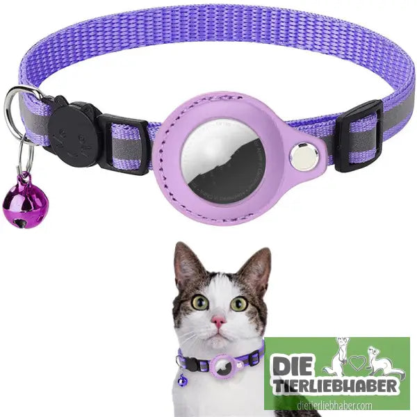 Reflektierendes wasserdichtes Nylon-Halsband mit Schutzhalter für Apple AirTag - Purple - Katzenhalsband