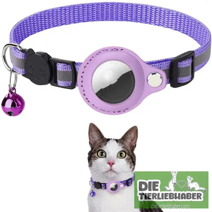 Reflektierendes wasserdichtes Nylon-Halsband mit Schutzhalter für Apple AirTag - Purple - Katzenhalsband