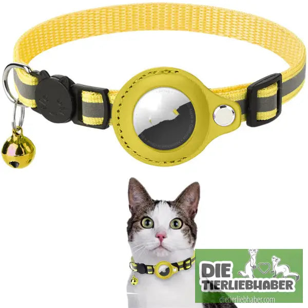 Reflektierendes wasserdichtes Nylon-Halsband mit Schutzhalter für Apple AirTag - Yellow - Katzenhalsband