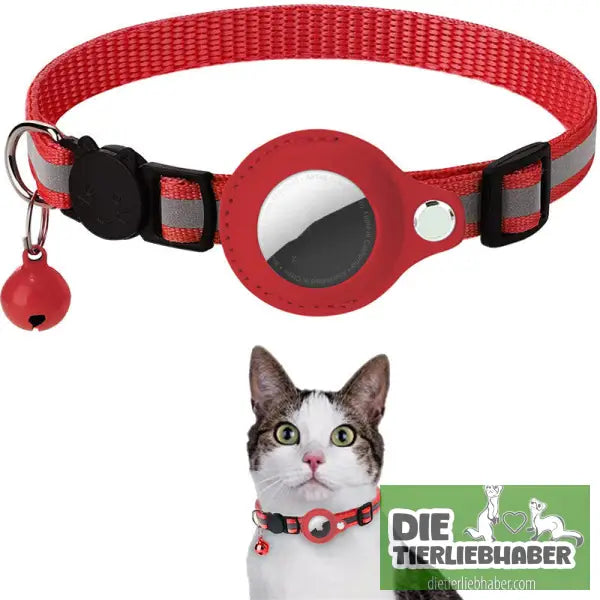 Reflektierendes wasserdichtes Nylon-Halsband mit Schutzhalter für Apple AirTag - Red - Katzenhalsband