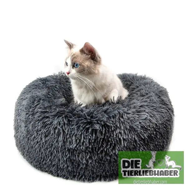 Rundes plüschiges Haustierbett - Dark Grey / 15.7X7.9inch - Flauschiger Liegeplatz für Hund Katzen F