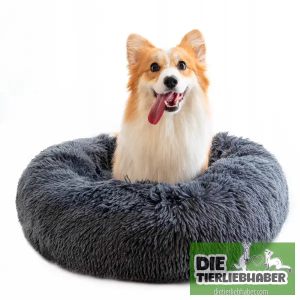 Rundes plüschiges Haustierbett - Dark Grey / 19.7X7.9inch - Flauschiger Liegeplatz für Hund Katzen F