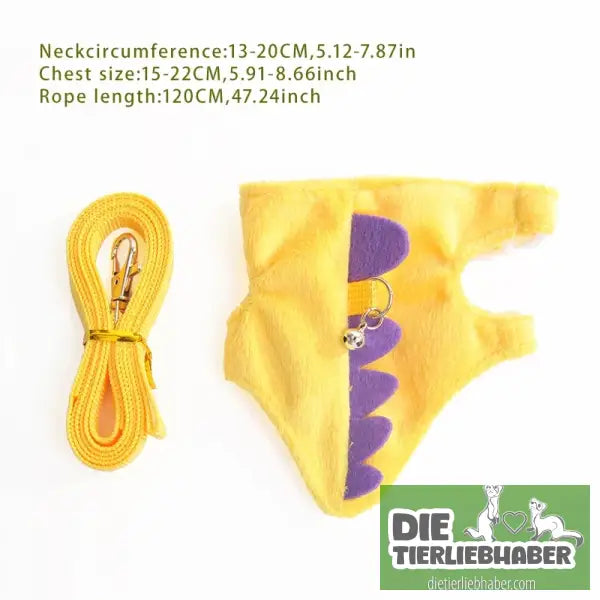 Süßes Frettchen-Geschirr mit Leine – Dino-Look bequem & verstellbar - Yellow - Haustierbedarf