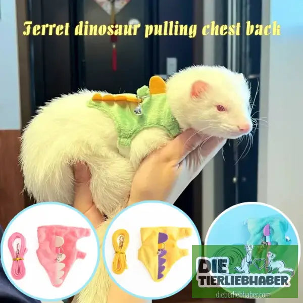 Süßes Frettchen-Geschirr mit Leine – Dino-Look bequem & verstellbar - Haustierbedarf