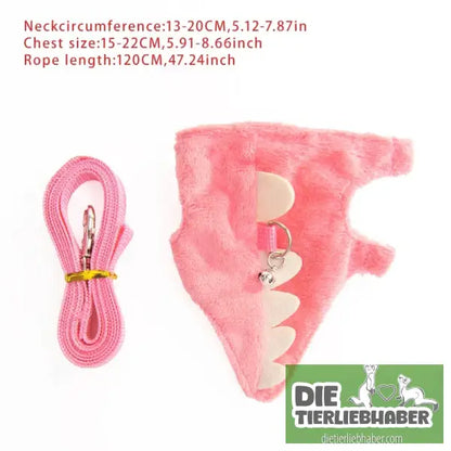 Süßes Frettchen-Geschirr mit Leine – Dino-Look bequem & verstellbar - Pink - Haustierbedarf