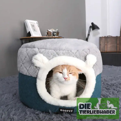 Warme Katzen- Hunde- und Kleintierhöhle - Grey blue / M - Flauschiger Liegeplatz für Hund Katzen F