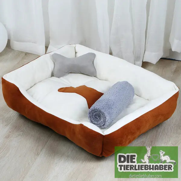 Weicher Teddy Hunde- und Katzenliegeplatz - Brown kennel plus blanket plus / 60x45cm - Flauschiger Liegeplatz für Hund
